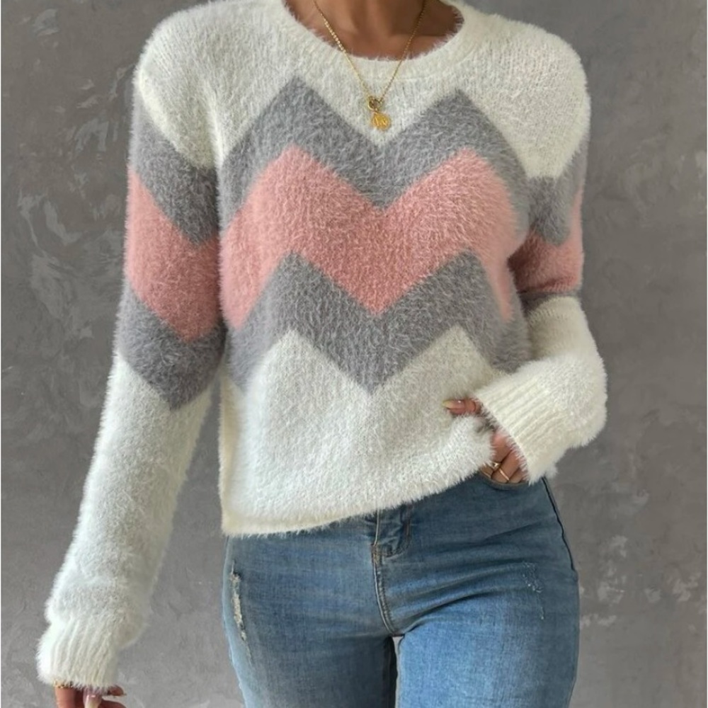 New color block zig zag pattern long sleeve sweater - Picture 4 of 5